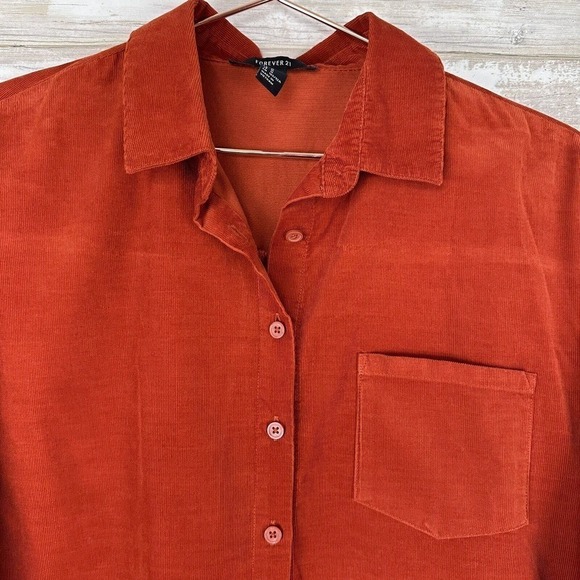 Forever 21 Womens Shirt Top Medium Cropped Corduroy Rustic Orange Oversized - Picture 2 of 11